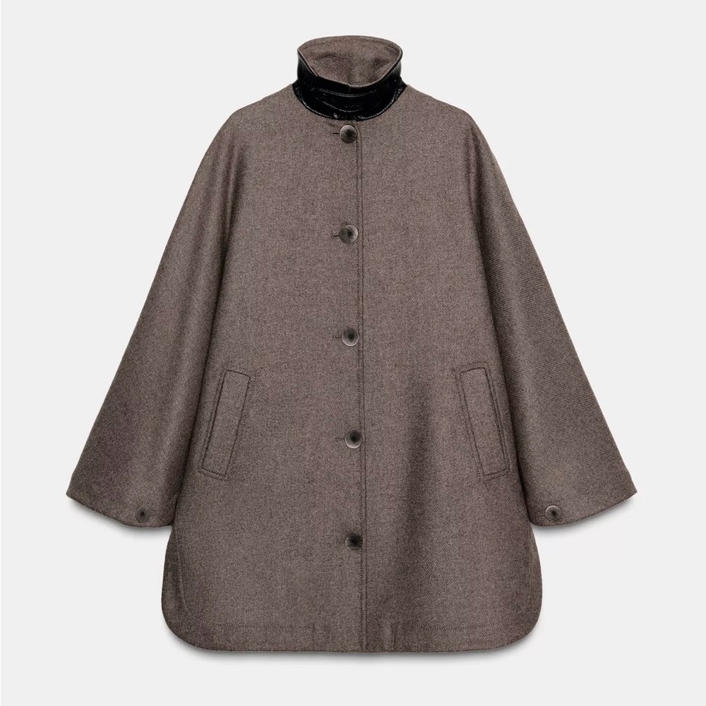 NWT Zara Contrast Collar Wool blend Cape - Picture 5 of 5